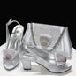 Golden Wedding Shoes And Bag Set With Diamond Decoration
