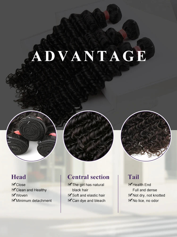 Deep Wave Curly Human Hair Bundles Natural Color 28 30 40 42 Inch
