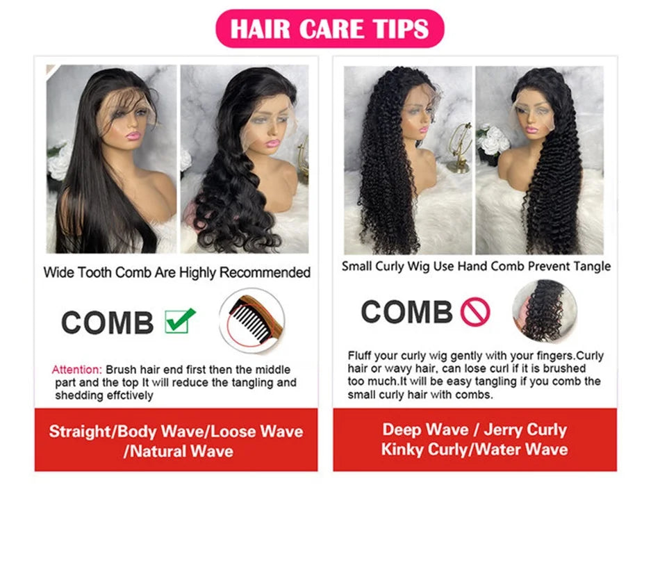 Deep Wave Human Hair Lace Front Wig 30 40 Inch