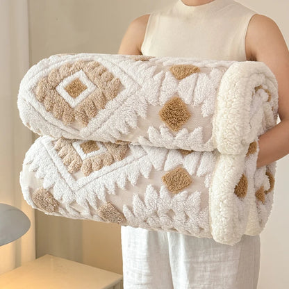 Geometric Jacquard Fleece Blanket Double Layer Taffeta