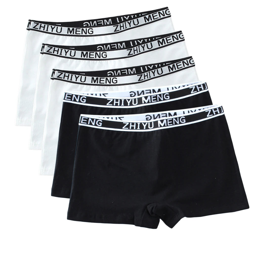 Teenage Girls Cotton Panties Solid Color Mid Waist Briefs