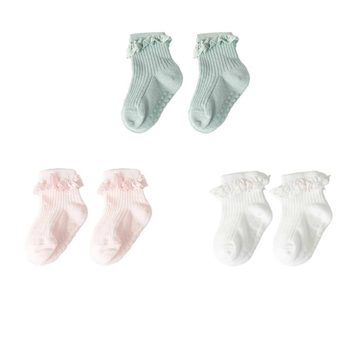 Cotton Lace Socks for Toddler Girls Non-slip Half Knee