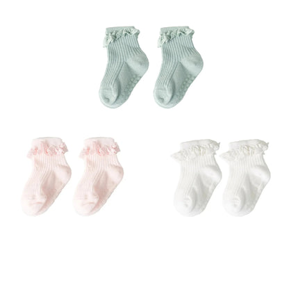 Cotton Lace Socks for Toddler Girls Non-slip Half Knee