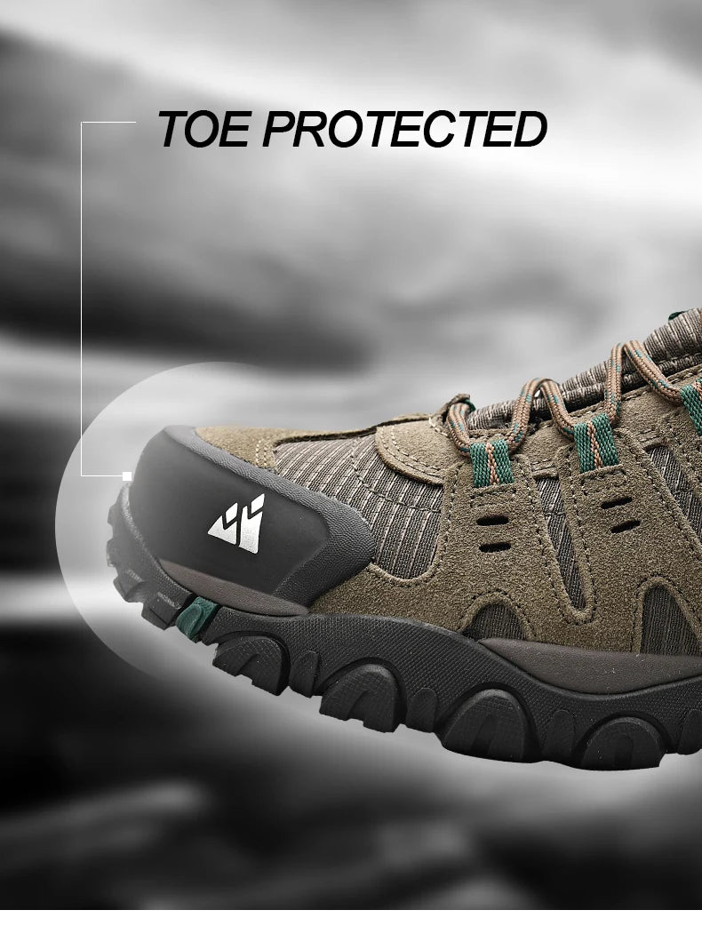 HIKEUP Men's Suede Leather Hiking Shoes Black Gray Khaki
