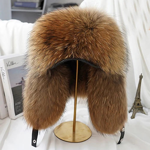 Men's Real Silver Fox Fur Bomber Hat