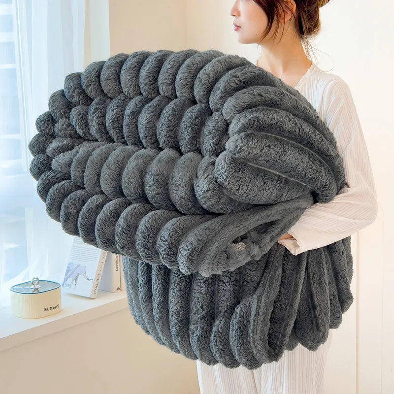 Thickened Striped Flannel Multifunctional Blanket