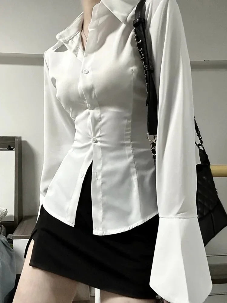 Slim Flared Sleeve Cotton Women's Shirt Tunic