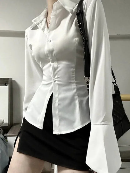 Slim Flared Sleeve Cotton Women's Shirt Tunic