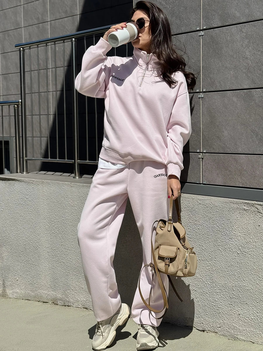 Cotton Pink Women's Tracksuit with Zipper