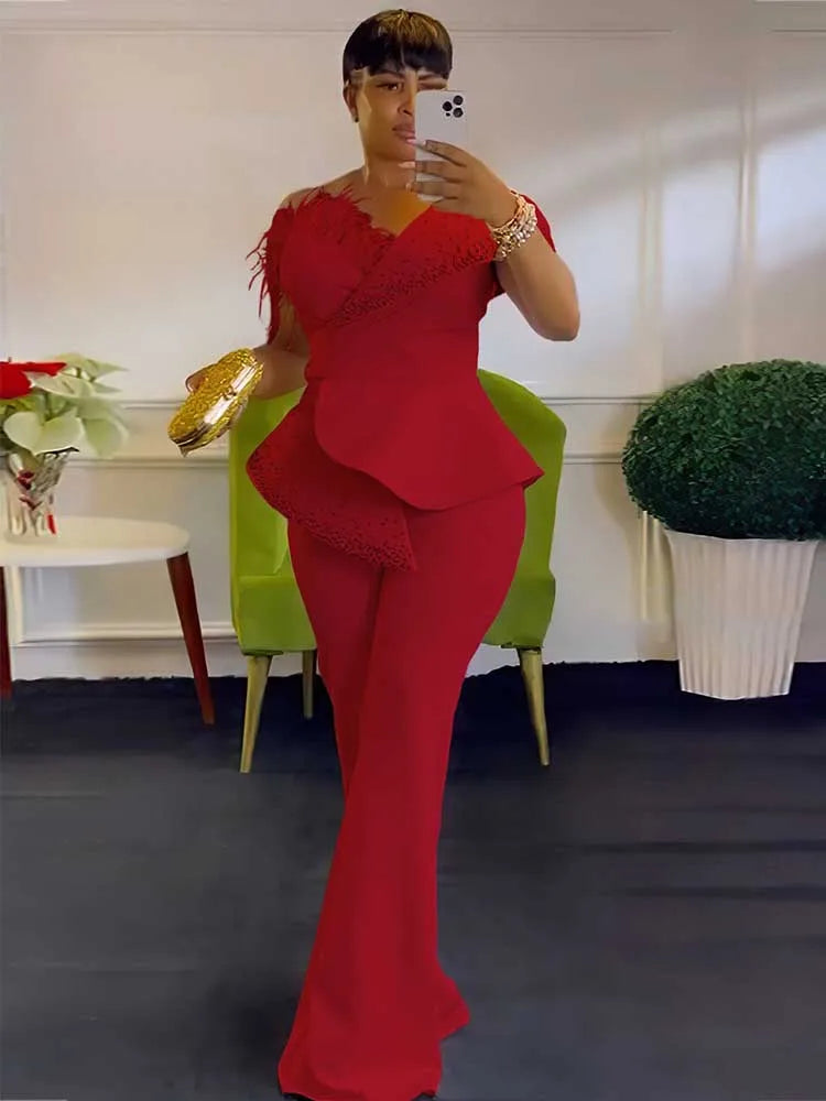 High Waist Strapless Jumpsuit with Rivet Collar for Women