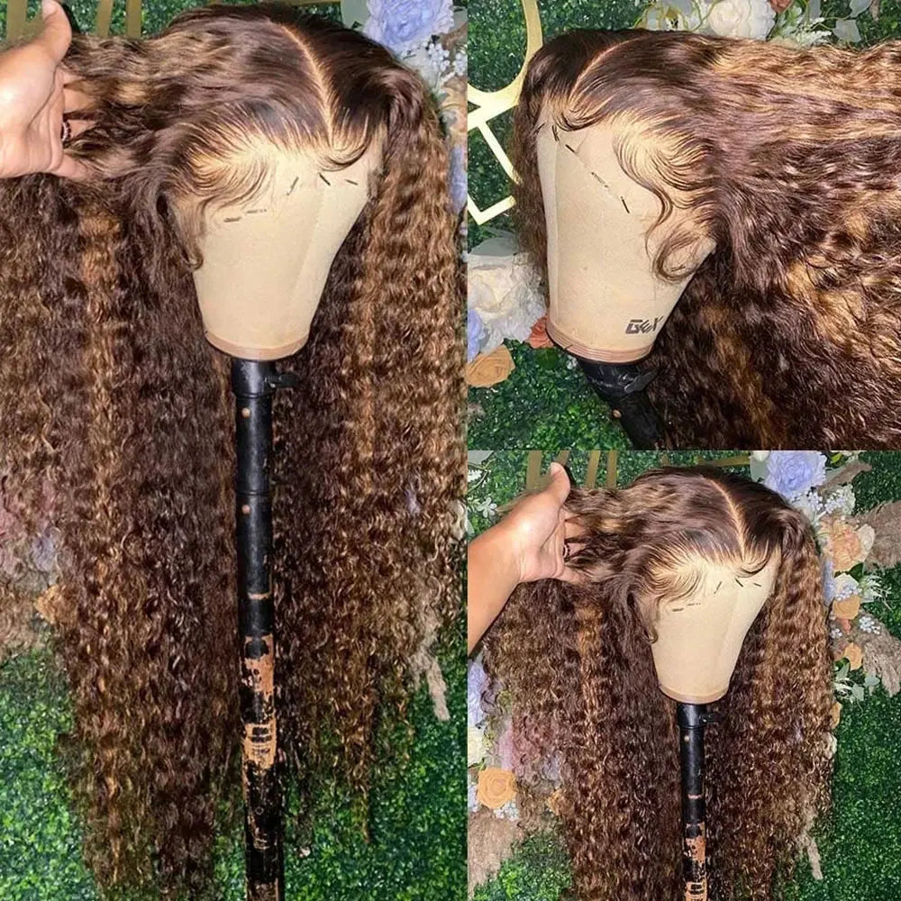 Highlight Curly Wig 13x4 Lace Front Human Hair Deep Wave