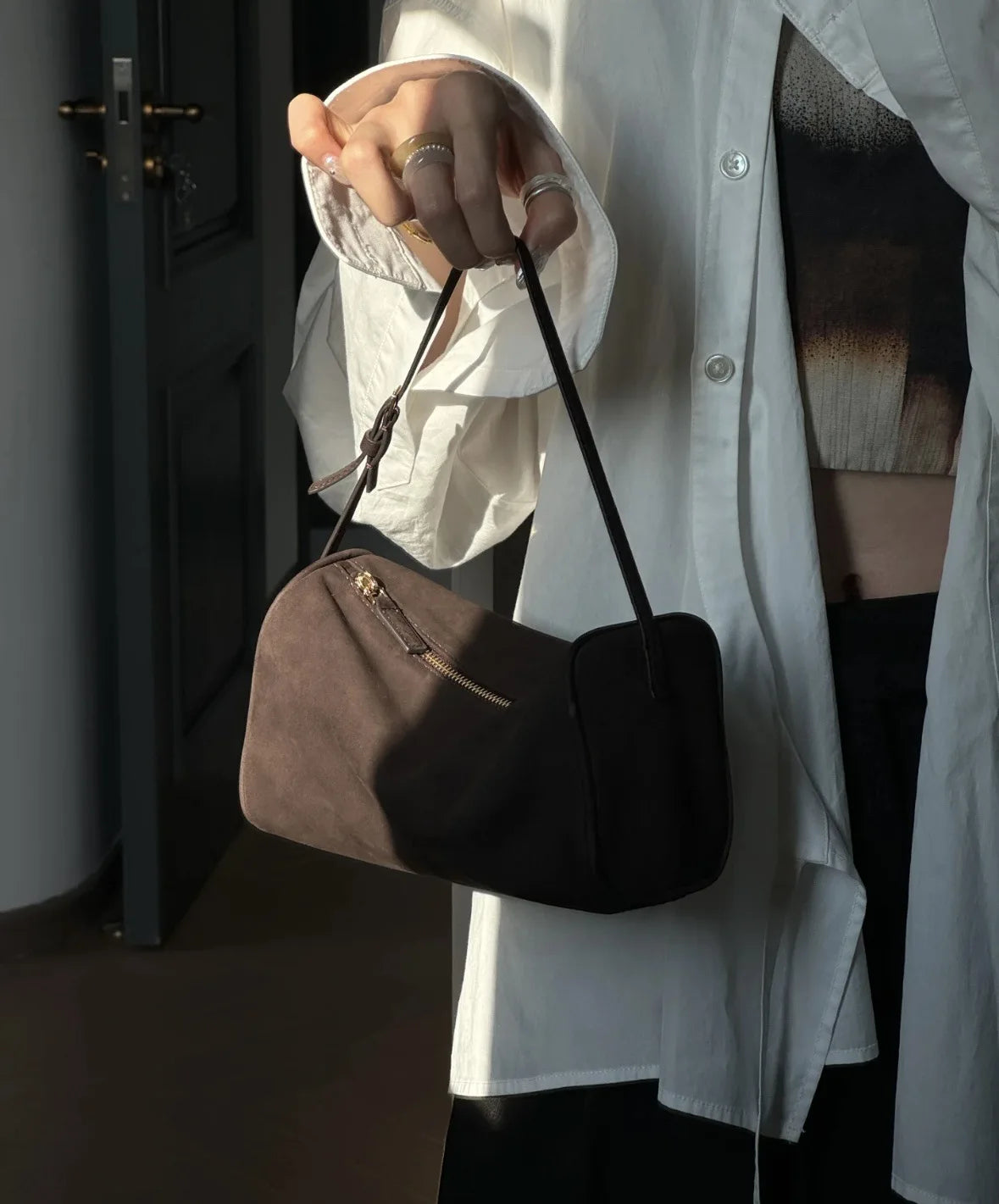Soft Cowhide Mini Crossbody Bag with Split Leather