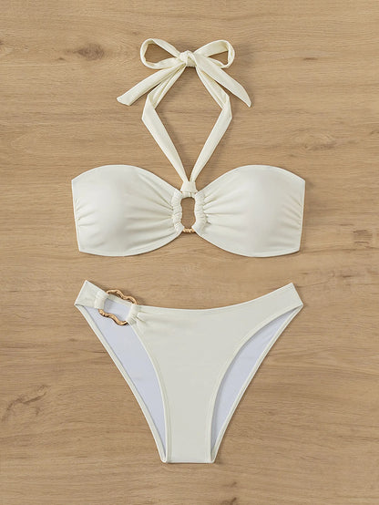Bandeau Push-Up Bikini Set with Brazilian Thong