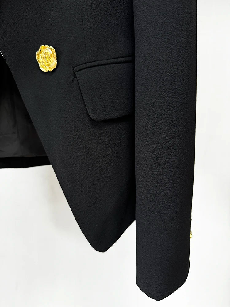 Slim Fitting Color Block Blazer with Rose Metal Buttons