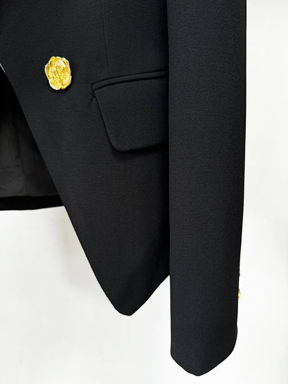 Slim Fitting Color Block Blazer with Rose Metal Buttons