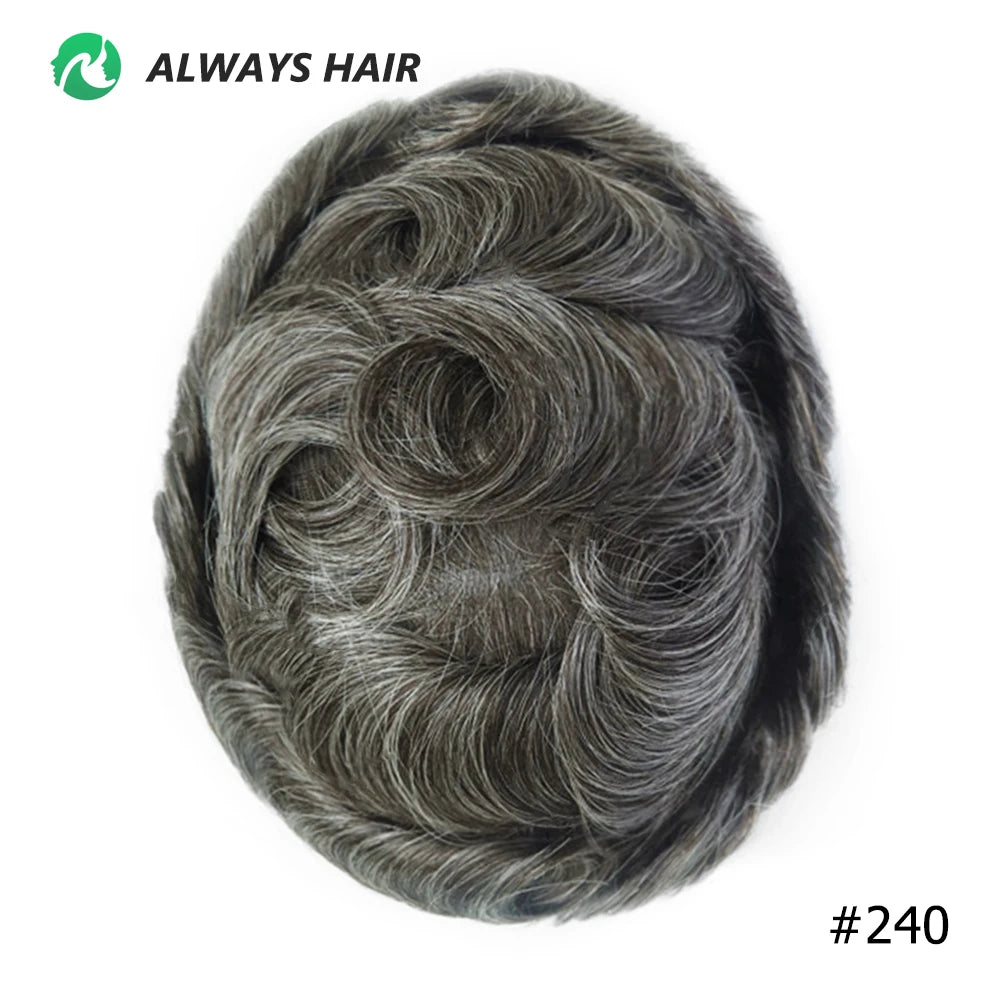 PU Men Toupee Indian Human Hair 130% Density Wig