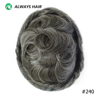 PU Men Toupee Indian Human Hair 130% Density Wig