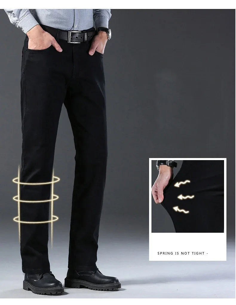 Men's Soft Stretch Black Denim Biker Jeans