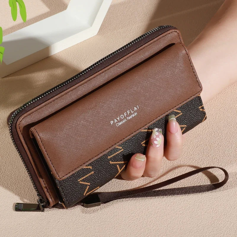 Men's Faux Leather Double Layer Wallet with Zippered Card Holder