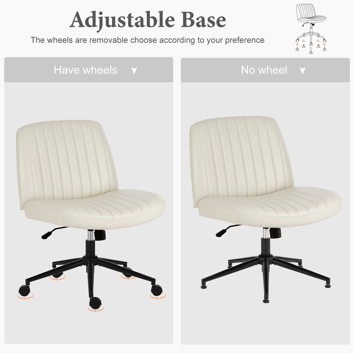 JHK Armless PU Leather Office Chair with Wheels