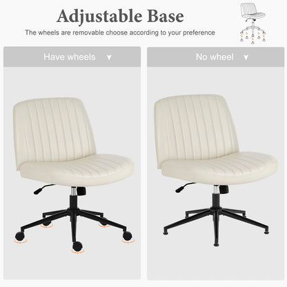 JHK Armless PU Leather Office Chair with Wheels
