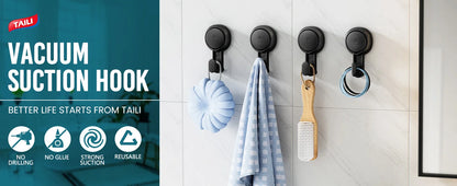 TAILI Heavy Duty Suction Cup Hooks 4pcs for Bathroom Kitchen