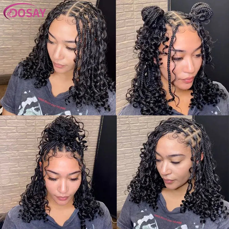 Short Bohemian Curly Braided Lace Front Wig 12 Inch