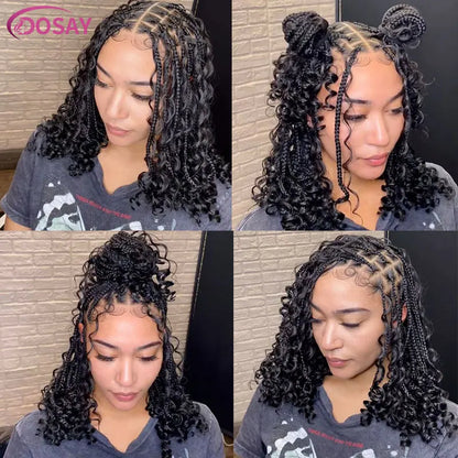 Short Bohemian Curly Braided Lace Front Wig 12 Inch
