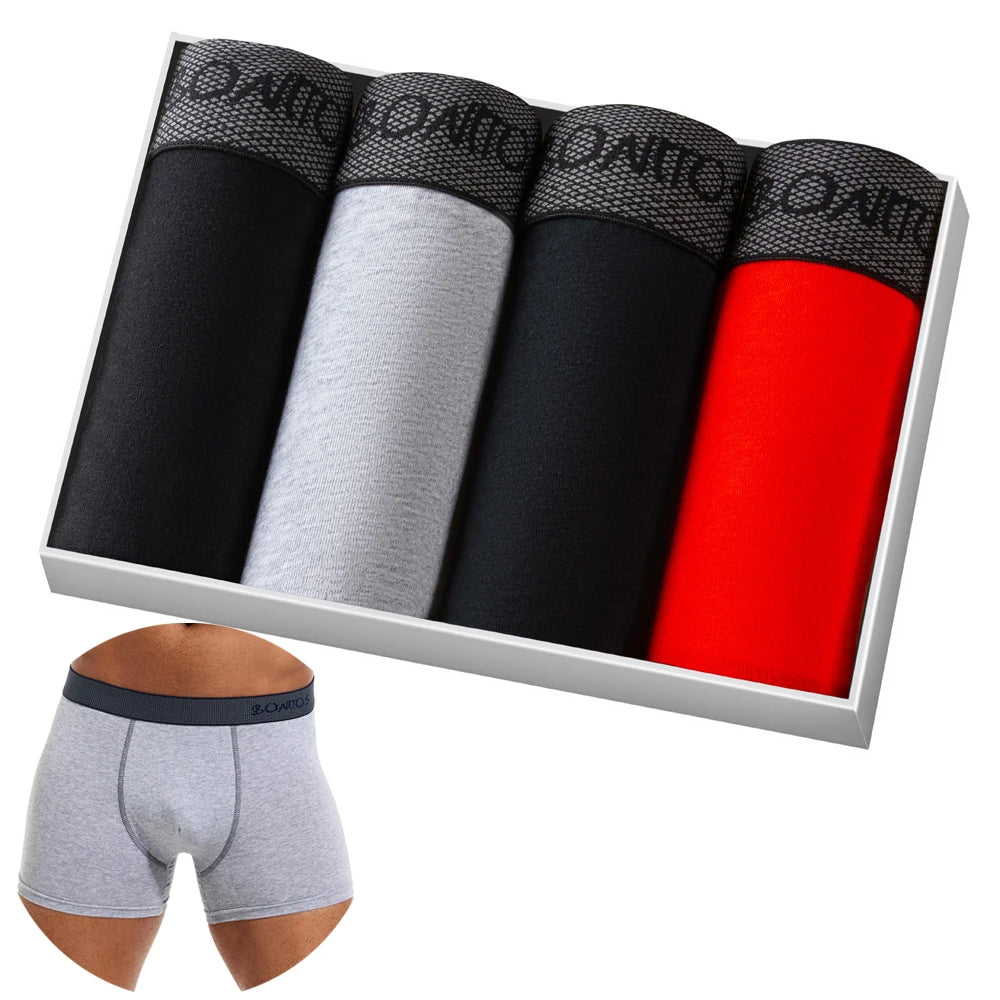 4pcs Cotton Boxer Shorts for Men Soft Underwear Set