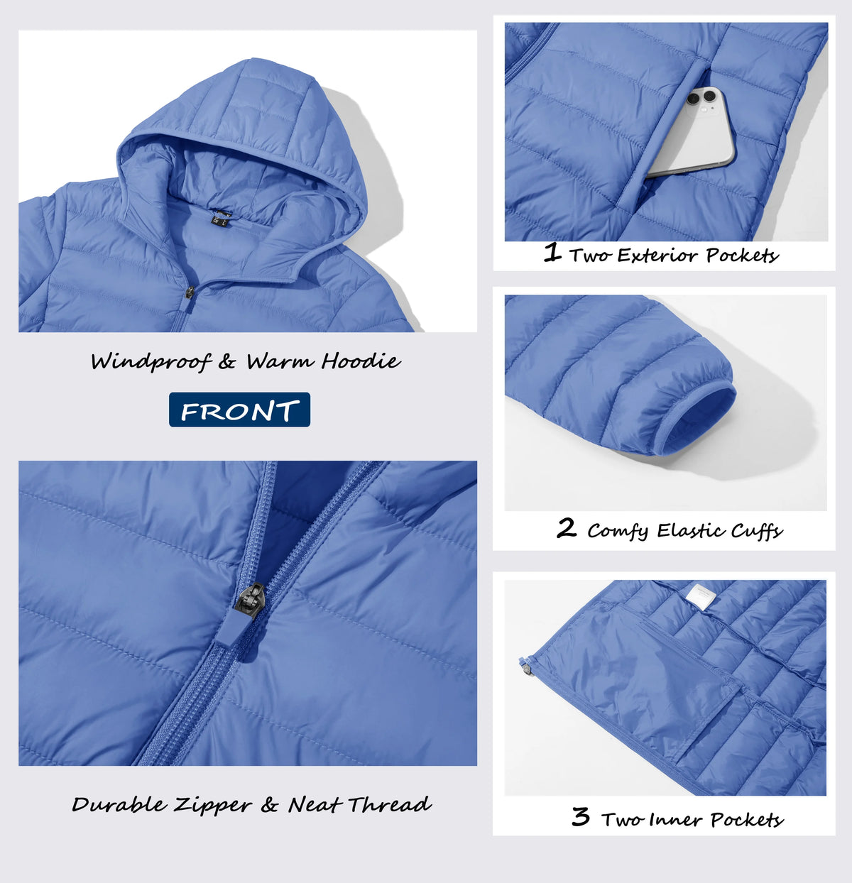 TACVASEN Women's Hooded Puffer Jacket Lightweight Casual