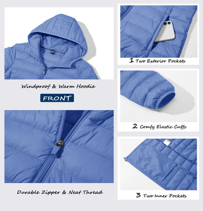 TACVASEN Women's Hooded Puffer Jacket Lightweight Casual