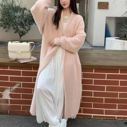 Thick Knee Length Open Knit Coat for Women