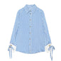Women's Striped Bow-Tie Shirt Jacket in Polyester