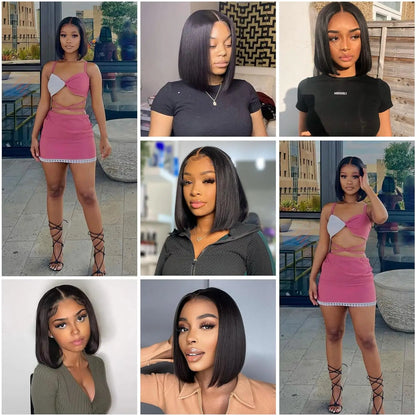 Glueless Human Hair Bob Straight Lace Front Wig