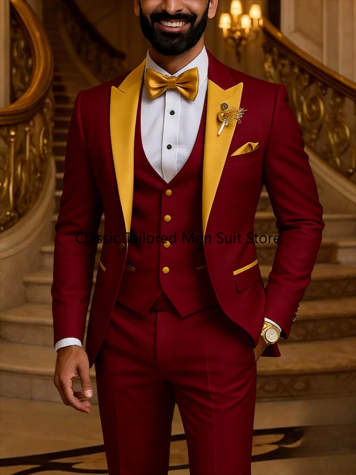 Men's Slim Fit Tuxedo 3 Piece Suit for Wedding and Work