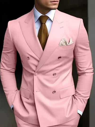 Brown Men's Slim Fit Double Breasted Suit Blazer