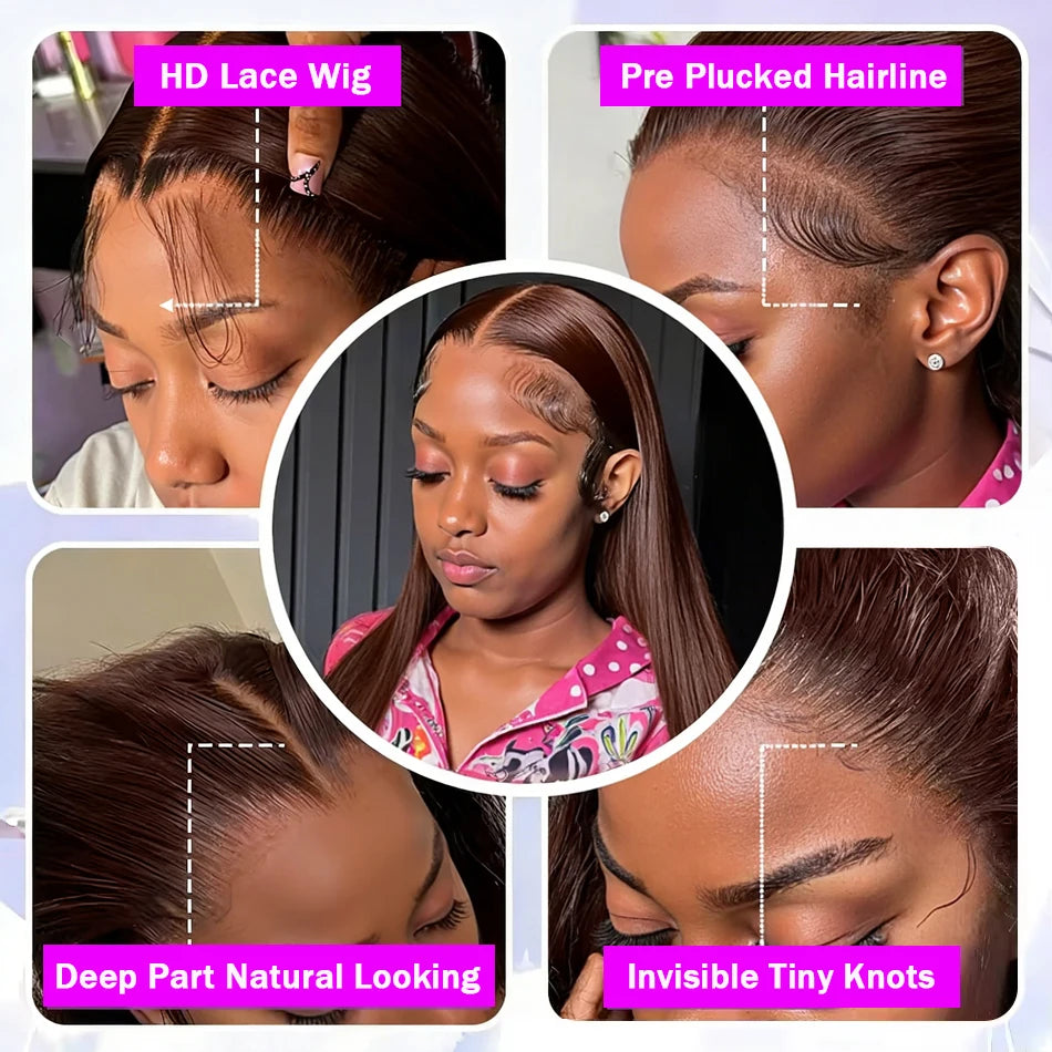 Chocolate Brown 13x4 Straight Lace Front Wig Remy Hair