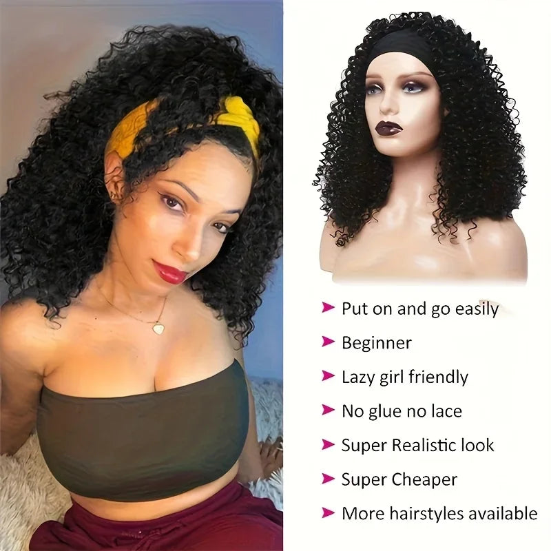 Afro Kinky Curly Wig with Headband 200% Density