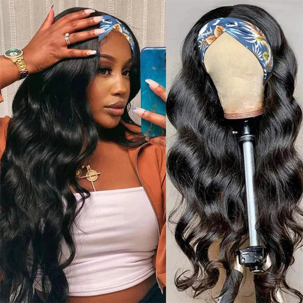 Body Wave Headband Wig Remy Human Hair Natural Black