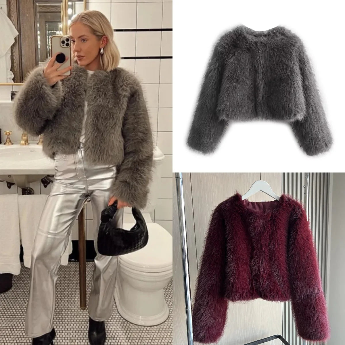 Women's Faux Fur Round Neck Short Jacket
