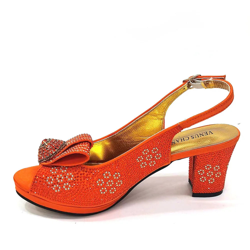 Golden Wedding Shoes And Bag Set With Diamond Decoration
