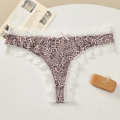 BZEL Women's Lace Floral G-String Leopard Panties
