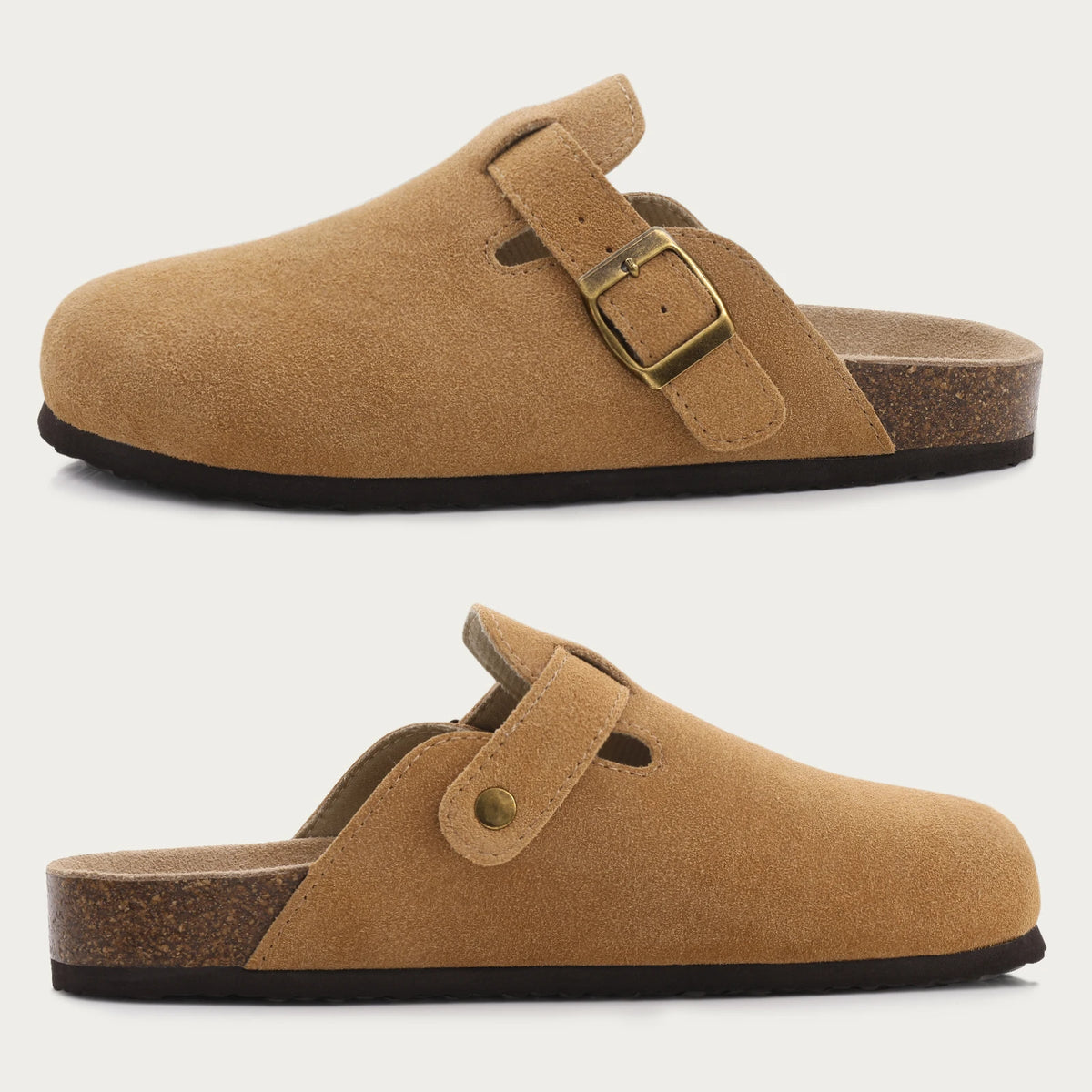 Comwarm Women's Suede Mules Slippers with Cork Insole