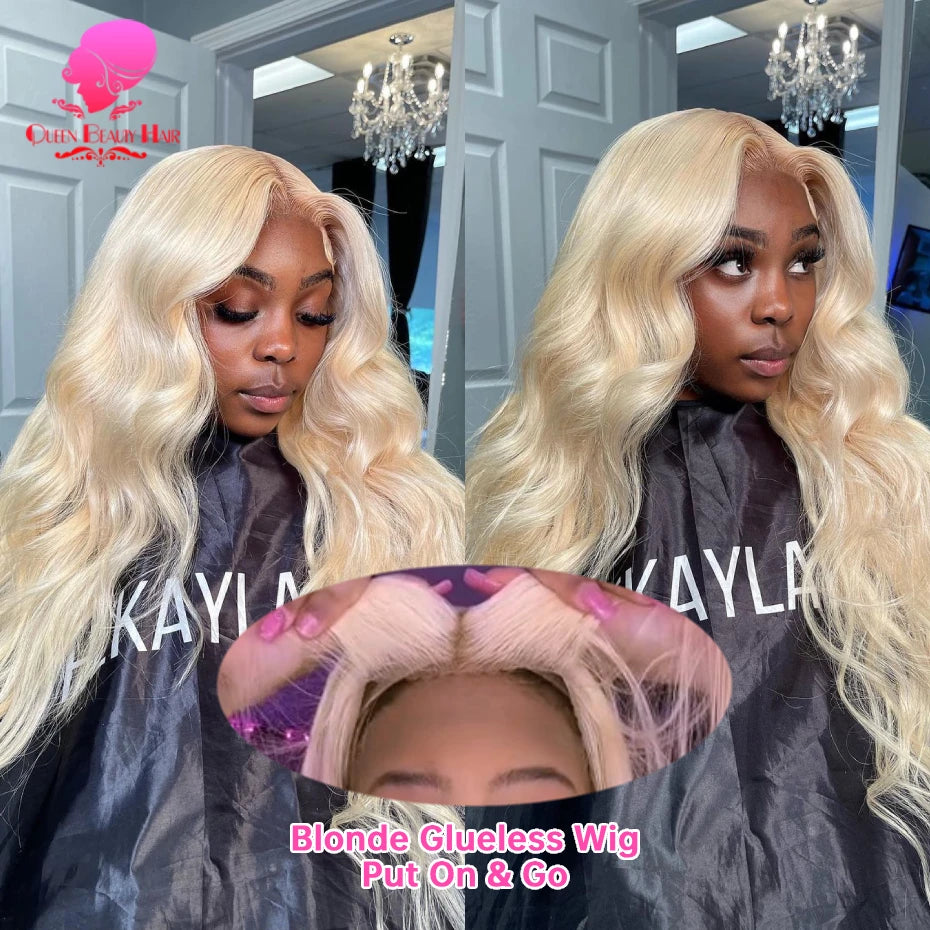 613 Glueless Human Hair Lace Closure Wig Blonde Straight