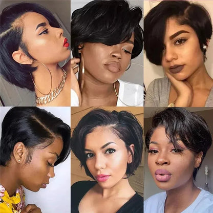 Straight Pixie Cut Human Hair Wig Transparent Lace