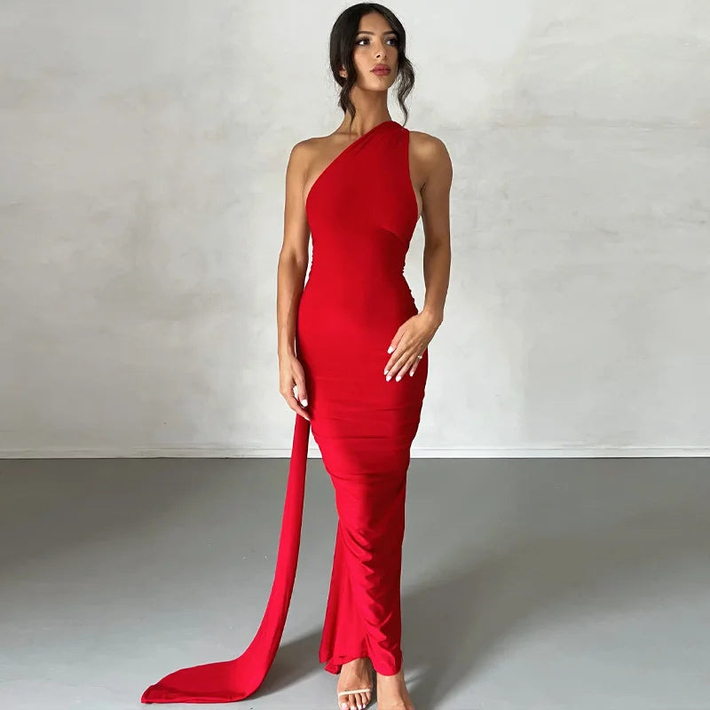 Hugcitar One Shoulder Backless Maxi Dress Women