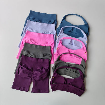Peach High Waist Seamless Sports Bra and Shorts Set