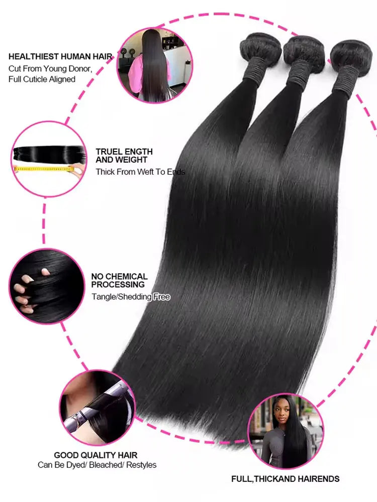 Brazilian Virgin Hair Straight Bundles Natural Black 26 28 30 Inch