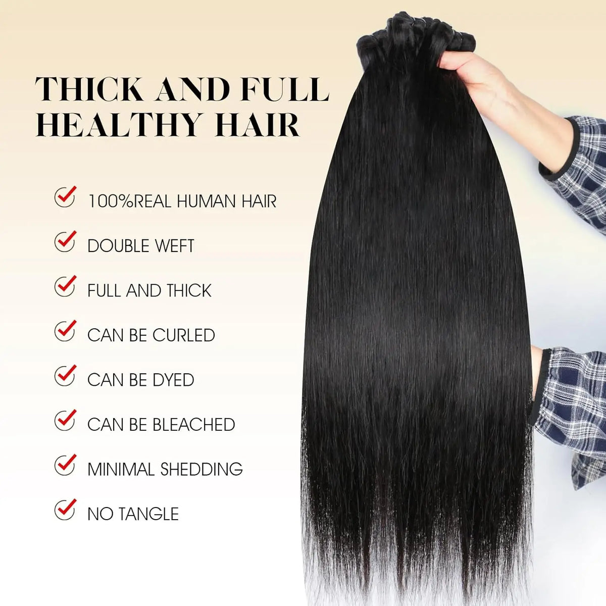 Straight Human Hair Bundles 10-30 Inch Natural Black