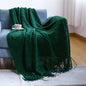 Khaki Knitted Acrylic Blanket with Tassels